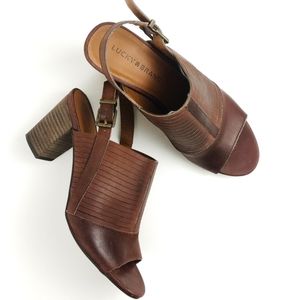 Lucky Brand open toe leather stacked heel sandals